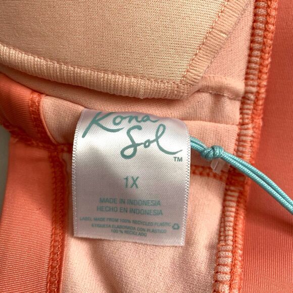 NWT Kona Sol Triangle Bikini Top Coral Pink Checkered Print Plus Size 1X - Picture 6 of 7